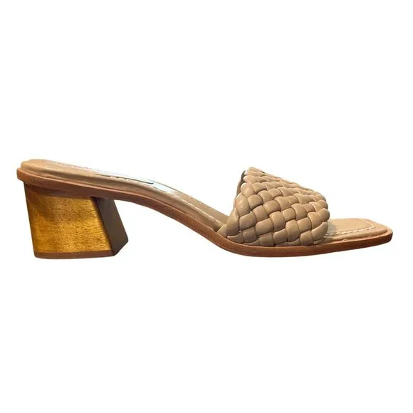 Bernardo Bethesda Woven Leather Beige Sandal Wood Block Heel Mule Womens Size 11 - Picture 2 of 8